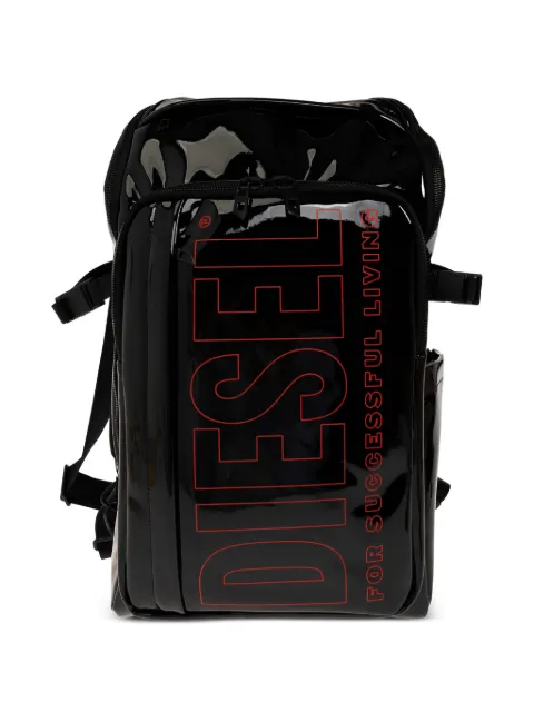 Diesel patent-finish logo-print backpack Black DSB009
