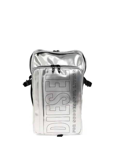 Diesel logo-print metallic-effect backpack Silver DSB009