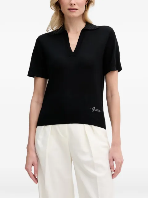 GUESS USA rhinestone-embellished polo-collar T-shirt Black W6GR03Z0583