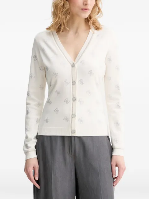 GUESS USA crystal-embellished logo-pattern cardigan Neutrals W6GR18Z0605