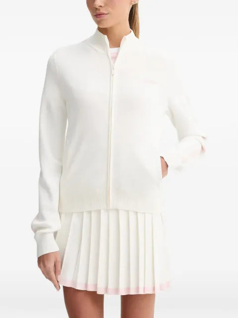 GUESS USA logo-embroidered stripe-detail zip-up sweater White V6GR12Z0752