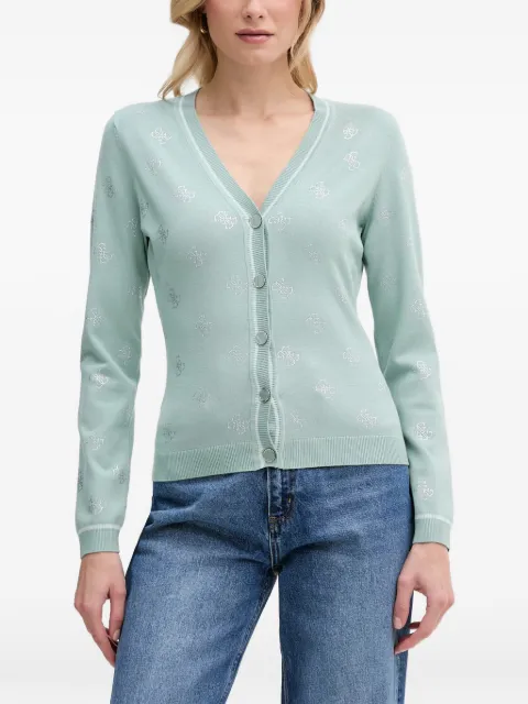 GUESS USA rhinestone-logo V-neck cardigan Green W6GR18Z0605