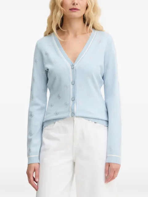 GUESS USA rhinestone logo-pattern cardigan Blue W6GR18Z0605