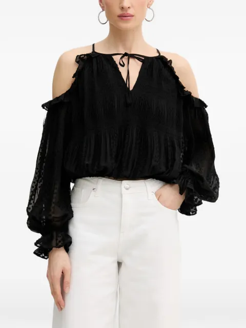 GUESS USA ruffled cold-shoulder blouse Black W6GH61W2041