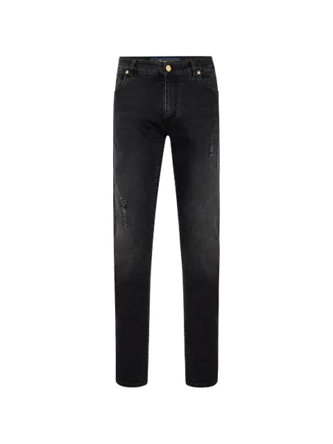 Billionaire distressed-details straight-leg cotton trousers Black W19CMDT1706BTE001N