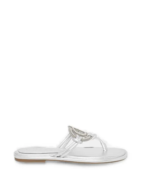 GUESS USA crystal-embellished logo-plaque flip-flops Silver FLJSM2SAT21