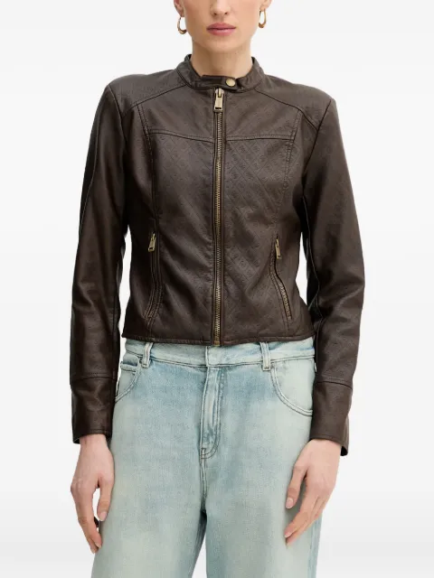 GUESS USA monogram-embossed band-collar jacket Brown W6GL09W1834