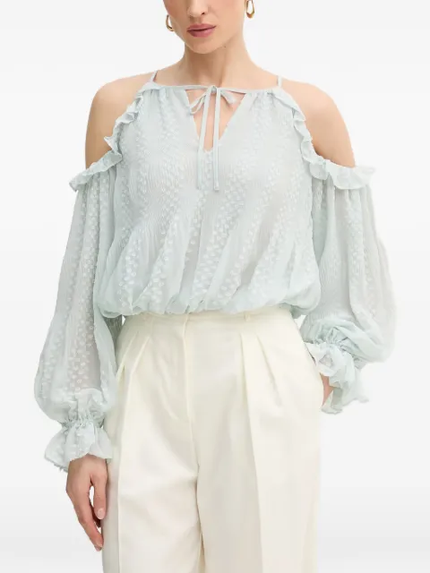 GUESS USA ruffled cold-shoulder blouse Blue W6GH61W2041