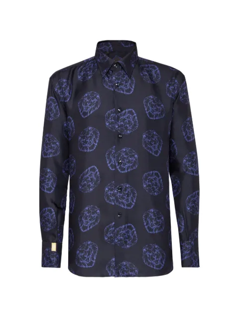 Billionaire lion-print crystal-button shirt Blue I19CMRP0903BTE015N