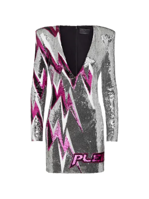 Philipp Plein sequin V-neck mini dress Silver S20CWRG1408PTE003N