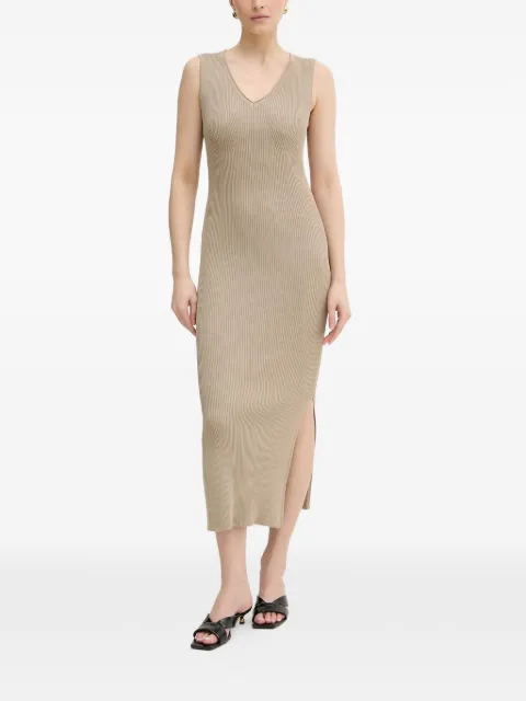 Armani Exchange ribbed-knit V-neck midi dress Neutrals XW001900AF10352