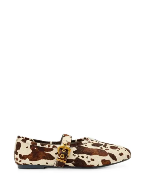 AllSaints Sabine cow-print buckled ballet flats Neutrals W033FE