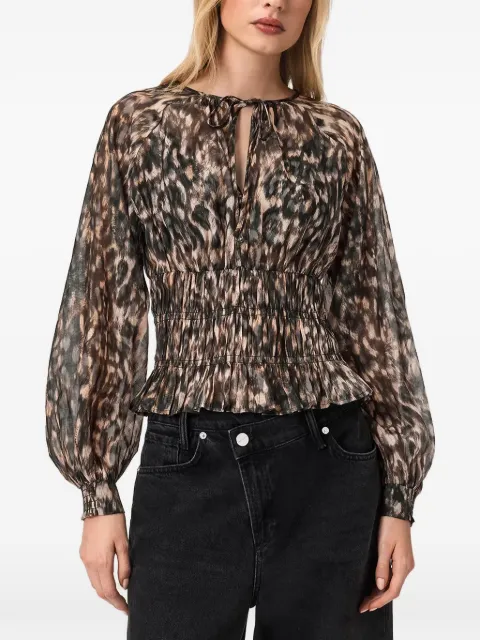 AllSaints Cern leopard-print shirred blouse Brown W004PE