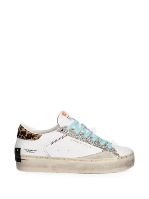 Crime London glitter-detail leopard-print sneakers White 29053PP8