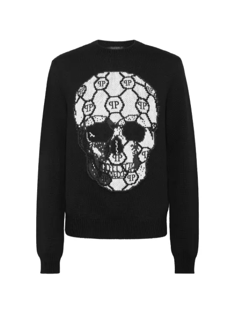 Philipp Plein skull round-neck sweater Black AADCMKO1443PTE004N