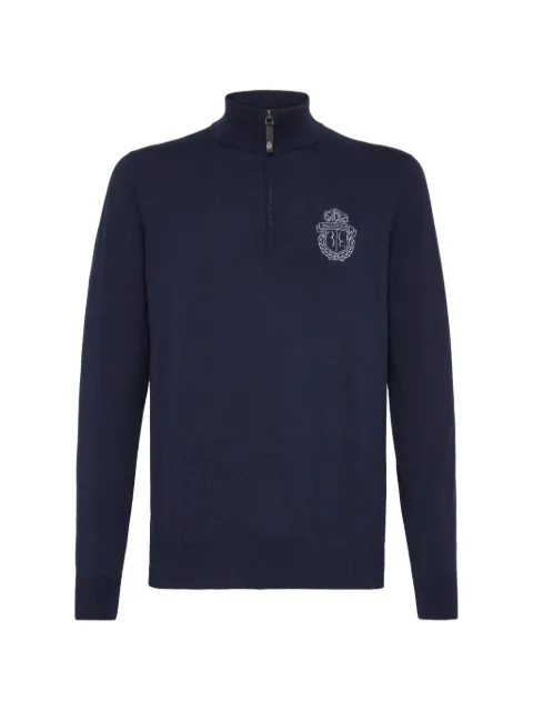Billionaire logo-embroidered half-zip sweater Blue B19CMKO0477BCO018C