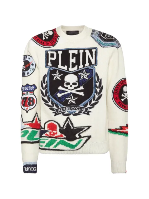 Philipp Plein patches round-neck sweater Neutrals AADCMKO1431PTE004N