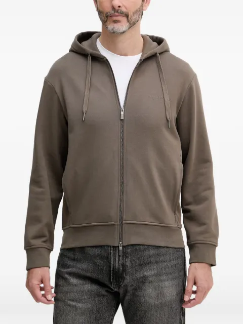 Armani Exchange logo-embroidered zip-up hoodie Brown XM001293AF20934