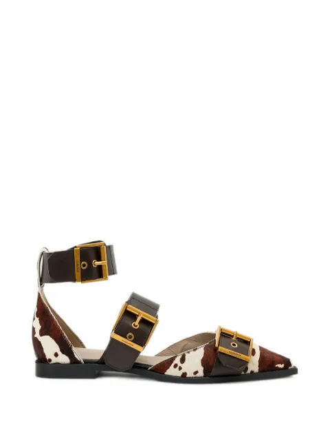 AllSaints Sutton cow-print buckled ballet flats Brown W108FE