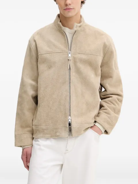 AllSaints Felix suede band-collar jacket Neutrals M018LE