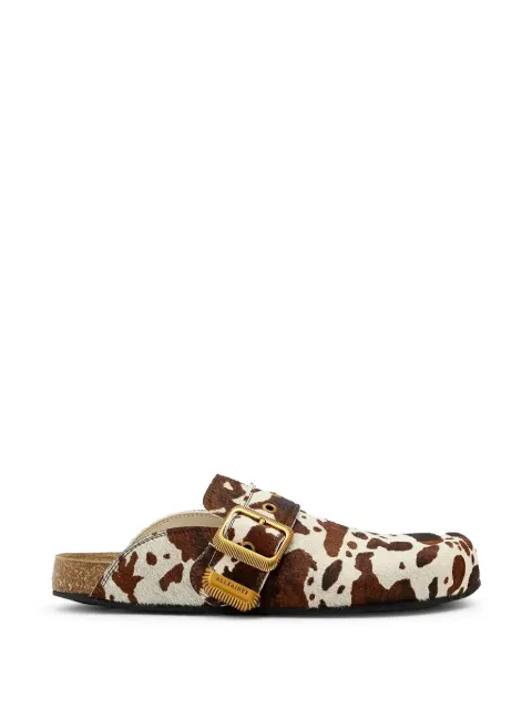 AllSaints Staffa cow-print buckled mules White W049FE
