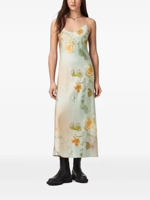 AllSaints Bryony floral-print slip midi dress Neutrals W012DE