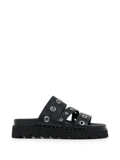 Karl Lagerfeld eyelet-embellished logo-plaque flat sandals Black KL81516