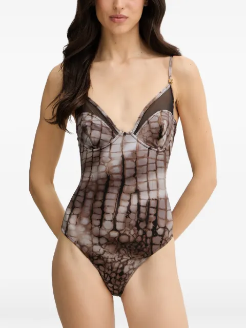 Elisabetta Franchi crocodile-effect mesh-panel swimsuit Brown CS10M61E2