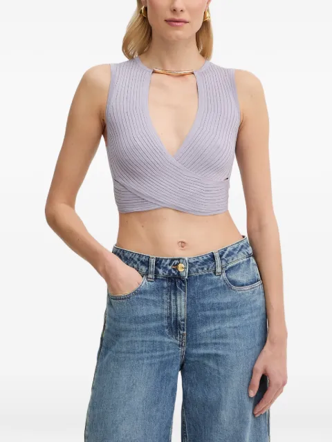 Elisabetta Franchi wrap-style ribbed-knit top Purple TK76S61E2