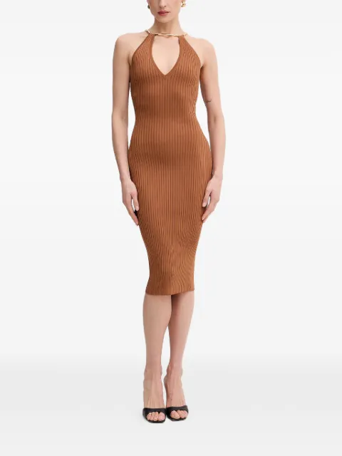 Elisabetta Franchi ribbed halterneck midi dress Brown AM16S61E2
