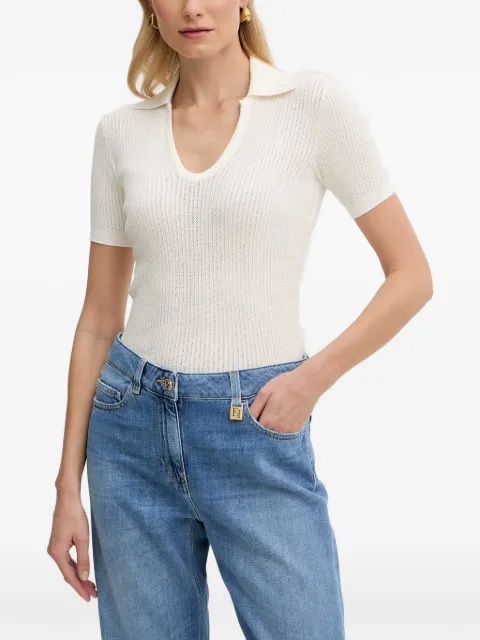 Elisabetta Franchi knit polo shirt with printed logo Neutrals MK74Q61E2