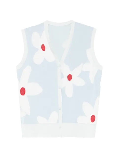 LESS floral-intarsia V-neck cardigan Blue 2X5312900