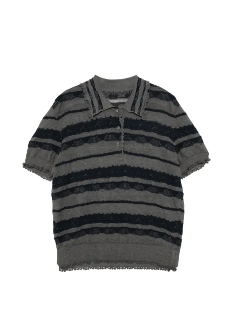 JNBY ruffle-trim striped polo top Grey 5Q5313830