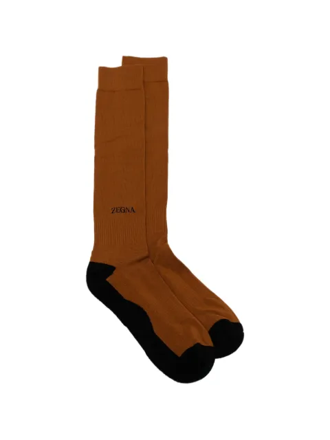 Zegna logo-print colour-block socks Brown N5V105150