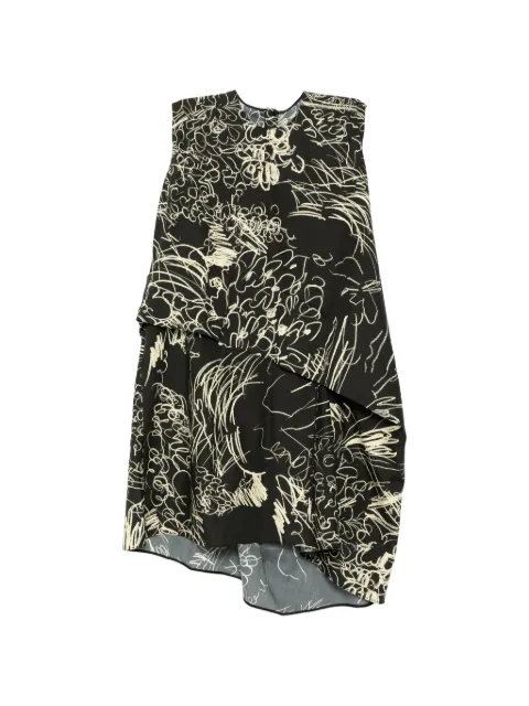 JNBY hand-drawn floral-print asymmetric hem dress Black 5Q4G12100