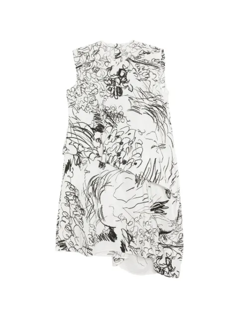 JNBY hand-drawn floral-print tailored-waist dress White 5Q4G12100