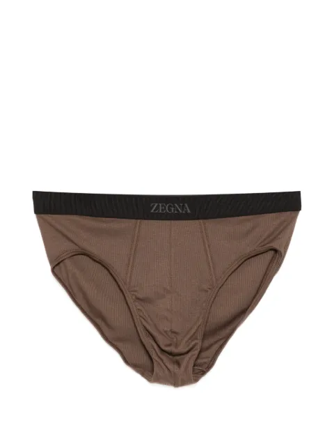 Zegna logo-waistband ribbed briefs Brown N3L611840