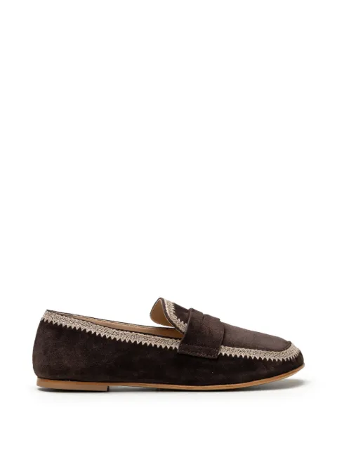 CHUCKIES crochet-trim suede loafers Brown E4615