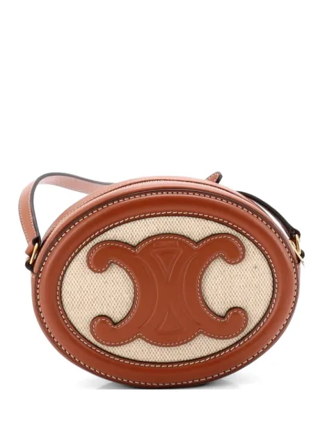 Celine Pre-Owned Triomphe Oval Canvas and Leather crossbody bag Brown PJM0K4NWWJBH95JD