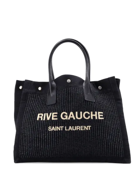 Saint Laurent Pre-Owned Rive Gauche Shopper Raffia with Canvas Small tote bag Black FDJ93T4QX7VOWI21