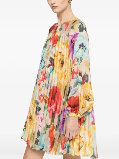 NISSA pleated floral-print minidress Yellow RZ16670