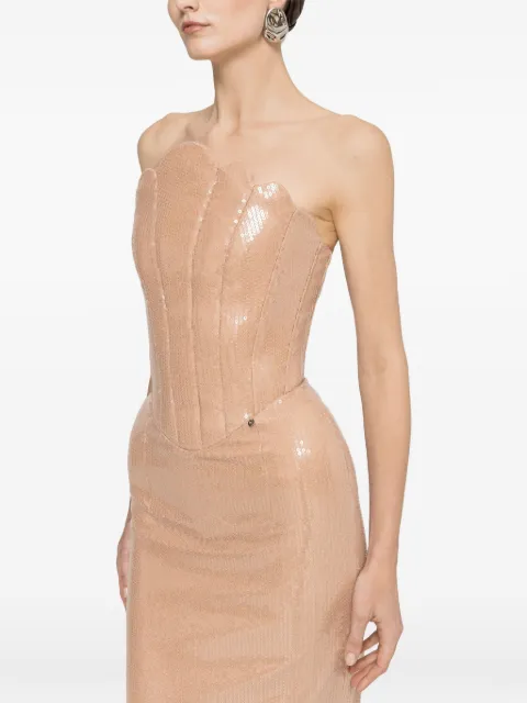 NISSA exaggerated-hip sequin maxi dress Neutrals RRS16701