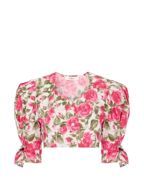Chloé floral print cropped blouse White CH26UHT30316