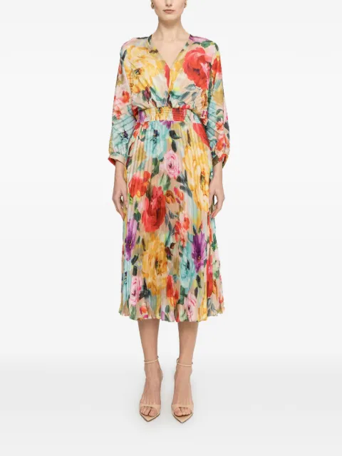 NISSA pleated printed midi dress Yellow RZ16629