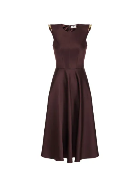 Elisabetta Franchi Duchess satin dress with jewel details on the shoulders Brown AB95462E2