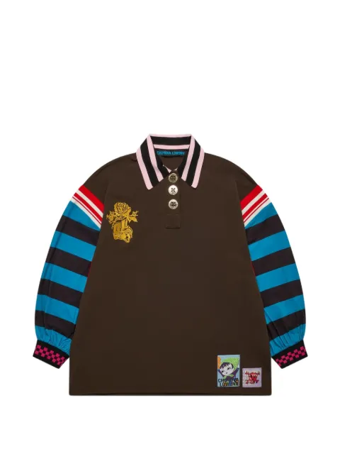 Chopova Lowena striped-sleeve polo top Brown 2466