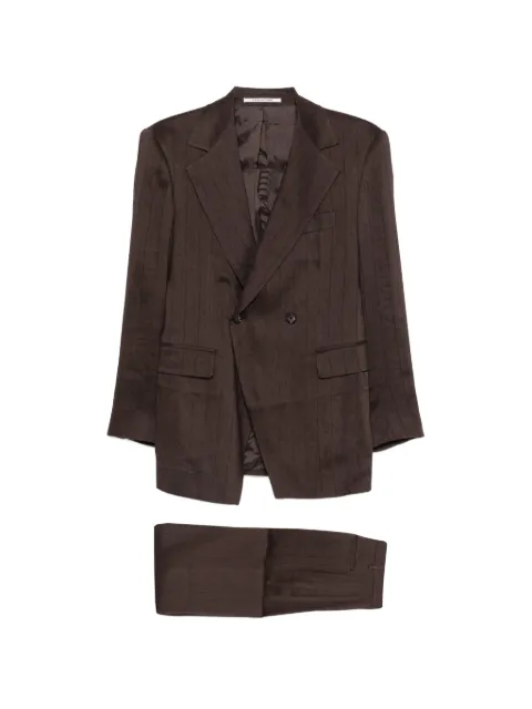 Tagliatore pinstripe double-breasted suit Brown TASTRA1BEIA40005