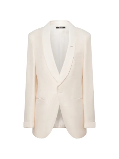 TOM FORD shawl-lapel honeycomb-textured jacket Neutrals JEMHG1VSP11WAE