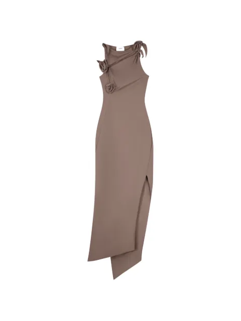 Coperni flower-appliqué asymmetric dress Brown COPR44F5021