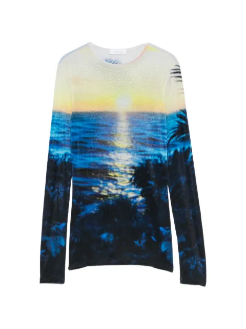 Rabanne crystal-embellished sunset-print T-shirt Blue 26EJTO245VI031625366